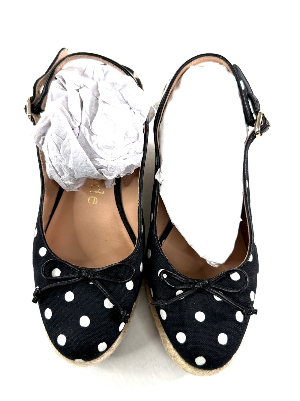 KATE SPADE Panama Women Size 6.5 Black White Polka Dot Espadrille Wedge Shoe - Picture 2 of 9